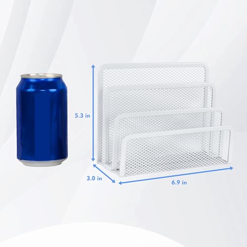 EASEPRES Desk Mail Organizer, Office Small Desktop Metal Mesh Envelope Letter Sorter Paper File Holder Organizer with 3 Vertical Upright Compartments, White 2 Pack - color: White, size: 2 Pack