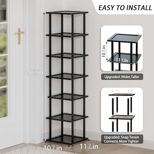 Vertical Tall Shoe Rack Organizer for Entryway -7 Tier Free Standing Slim Narrow Bamboo Wood Corner Stackable Shoe Boots Storage Stand Small Spaces for Closet Garage Cloakroom Living Room (Black) - color: Black, size: 7 Tier