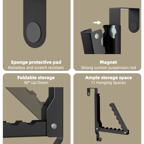 BAKON Over The Door Hangers, Over Door Hooks for Hanging, Small Space Dual Folding Portable Over Door Clothes Hanger for Clothes, Hats, Bags and Towels. (1, Black(Update)) - color: Black(update)
