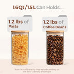 ComSaf Airtight Glass Storage Canister with Wood Lid (1.6 Qt), Clear Food Storage Container Jar with Sealing Lids for Oat Pasta Flour Cereal Rice Sugar Tea Coffee Beans, Set of 3 Square Cookie Jar - size: 1.6Qt*3