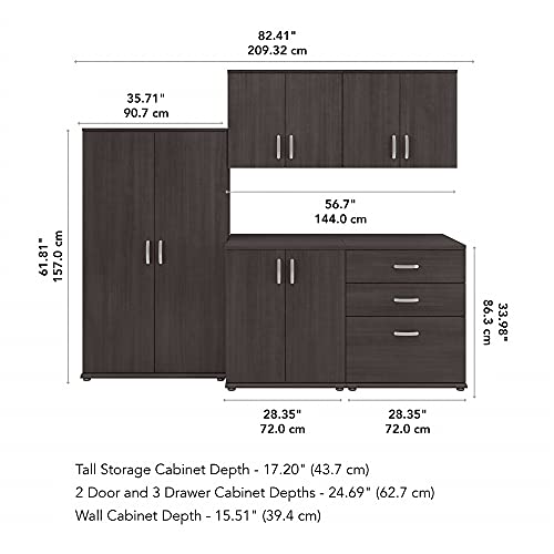 Bush Business Furniture Universal 5 Piece Modular Closet Storage Set with Floor and Wall Cabinets in Storm Gray - color: Storm Gray