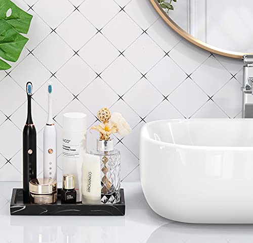 Luxspire Bathroom Vanity Tray, 8 x 4 inch Resin Dresser Jewelry Ring Dish Tank Storage Kitchen Sink Countertop Organizer Plate Holder for Perfume Soap Towel Bathroom Accessories, Mini, Ink Black - color: Ink Black, style: Mini