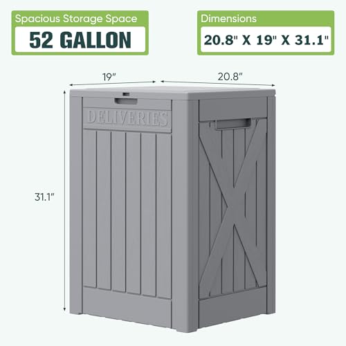 Greesum 52 Gallon Large Outdoor Package Delivery Box for Porch, Lockable Secure Double-Wall Resin Storage Bin, Waterproof Deck Container for Package Protection, Gray - color: Gray, size: 52 Gallon
