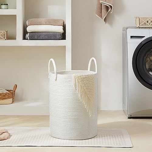 Cotton Rope Laundry Hamper by YOUDENOVA, 58L - Woven Collapsible Laundry Basket - Clothes Storage Basket for Blankets, Laundry Room Organizing, Bedroom Storage, Clothes Hamper – White - color: White, size: 58L