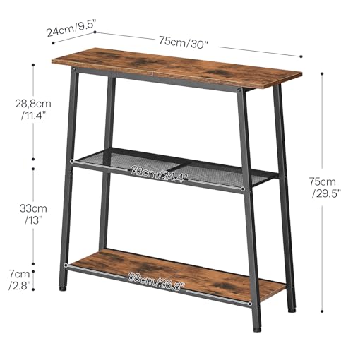HOOBRO Narrow Console Table, 3-Tier Small Entryway Table with Storage Shelves, Behind Couch Sofa Table, Hallway Table for Entryway, Foyer, Hallway, Living Room, Rustic Brown and Black BF62XG01 - color: Rustic Brown + Black