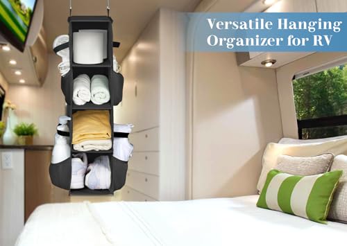 SLEEPING LAMB Short Hanging Shoe Organizer for Closet Storage with Mesh Side Pockets Holds 8 Pairs, Hanging Shoe Rack Hanger RV, Camper, Black - color: Black, size: 25''
