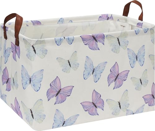 Rectangle Storage Basket with Handles, Collapsible Storage Bin, Books Box,Gift Basket(Blue & Purple Butterfly) - color: Blue & Purple Butterfly
