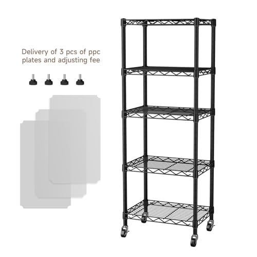Golpart Small 5 Tier Shelves Storage Wire Shelving Unit Metal Shelf Adjustable Organizers Storage Shelving with Wheels for Bathroom Laundry Room Kitchen Pantry12”D x 18”W x 57.2”H Black - color: Black, size: 5 shelves (12 "D X 18 "W X 57.2 "H)