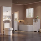 Gizoon Over the Toilet Storage Cabinet with Adjustable Shelf and Double Doors, Bathroom Space Saver Organizer Above Toilet with Open Shelf, Taller Wooden Free Standing Toilet Rack -White - color: White