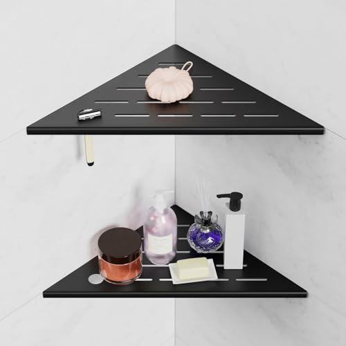 Shower Shelves 2 Pack, Corner Shower Shelf, 304 Stainless Steel Shower Caddy with Razor Hole, Shower Shelf for Inside Shower, Modern Sturdy Shelves for Tile Walls,10" Black Corner Shelf for Bathroom - color: Black