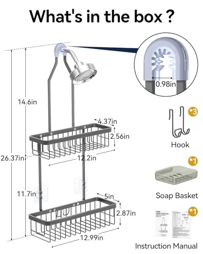 YASONIC Shower Caddy Hanging, Never Rust Shower Organizer Hanging, Aluminum Shower Racks for Inside Shower with Hooks for Razor, Bathroom Organizers and Storage with Soap Holder, Grey - color: Grey