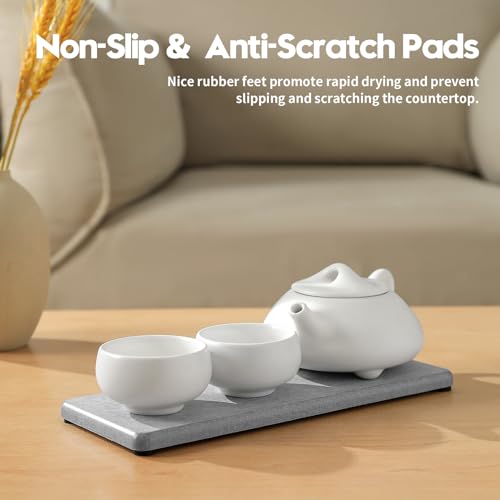 Razborci 2PCS Bathroom Counter Vanity Trays, Water Absorbing Diatomite Stone Quick Drying Mat for Kitchen Sink Counter, Dish Rack Soap Dispenser Sponge Holder Caddy Organizer, Light Gray, 9"x 3.5" - color: 2 Pack - Light Gray, size: 9" x 3.5"