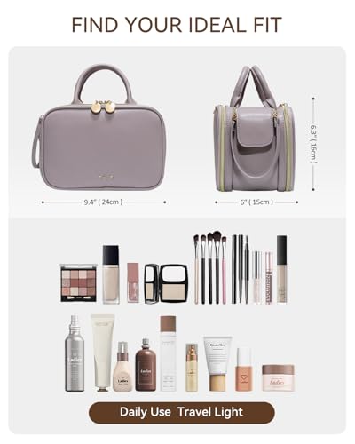 Prite Makeup Bag for Women, Large Capacity Waterproof Travel Cosmetic Organizer, Portable Open Flat Toiletry Bag with Free-standing Brush Holder and Handle(Purple Meidum) - color: Purple, size: Medium