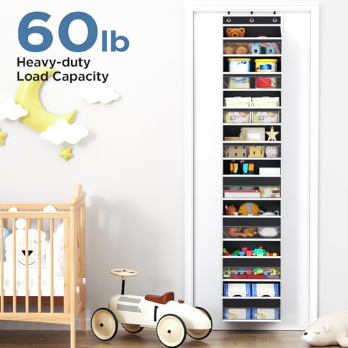 Mefirt Over The Door Organizer, 8 Shelf Door Hanging Organizers with 8 Large Capacity Pockets, Back of Door Organizer Storage Hanging Shelves for Closet Bathroom Bedroom Nursery - color: Black, size: 8-Tier