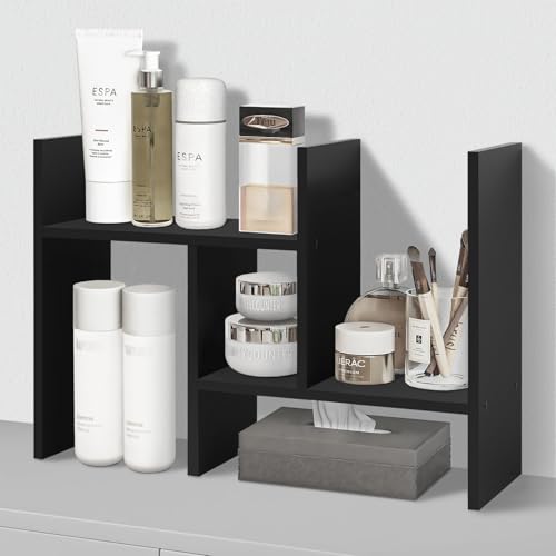 MASAKA B&W - Desk Organizer Aesthetic Shelf, Desktop Bookshelf, Double H Plants Display Shelf, Storage Rack Adjustable Stackable for Office Home Dorm - Perfect for Books, Plants & Decor (Black) - color: Black*01