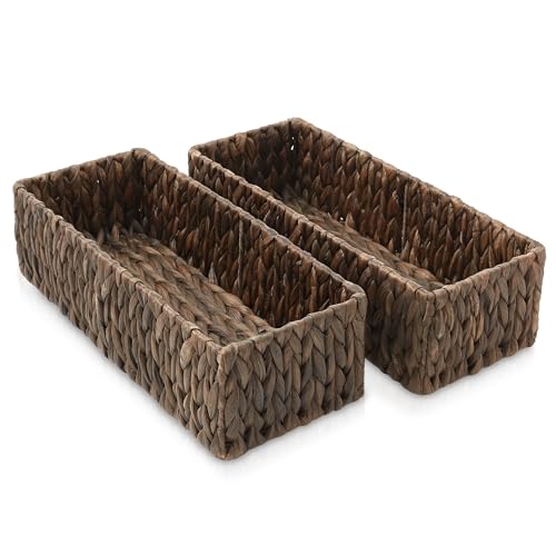 Casafield Set of 2 Bathroom Storage Baskets, Espresso - Water Hyacinth, 16" W x 6.75" D x 4.25" H, Woven Toilet Tank Topper Bins for Organizing Tissues, Toilet Paper, Toiletries, Shelves - color: Espresso - Hyacinth, size: 16" x 6.75" x 4.25"