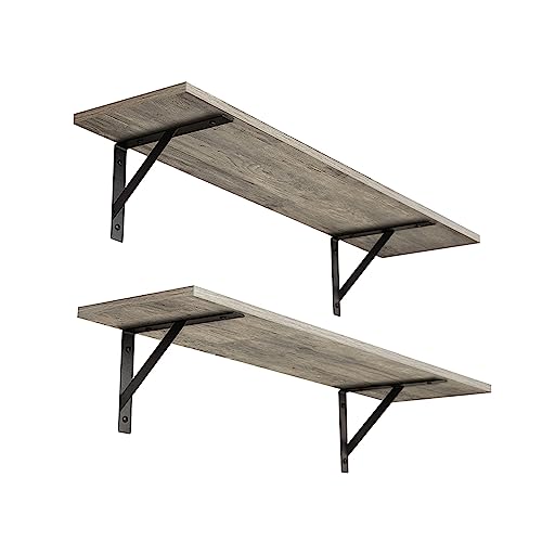 DINZI LVJ Wall Shelves, 23.6 x 7.9 x 6.1 Inch Floating Shelves for Wall, Set of 2, Easy-to-Install Wall Storage Ledges with Sturdy Metal Brackets for Living Room, Bathroom, Kitchen, Gray Wash - color: Grey Wash, size: 23.6 Inch