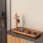Acacia Wood Key Tray for Entryway Table, Wooden Catchall Organizer with Jewelry Storage Rack, Valet Tray for Keys Wallet Watches Sunglasses Rings(Rectangle) - style: Rectangle