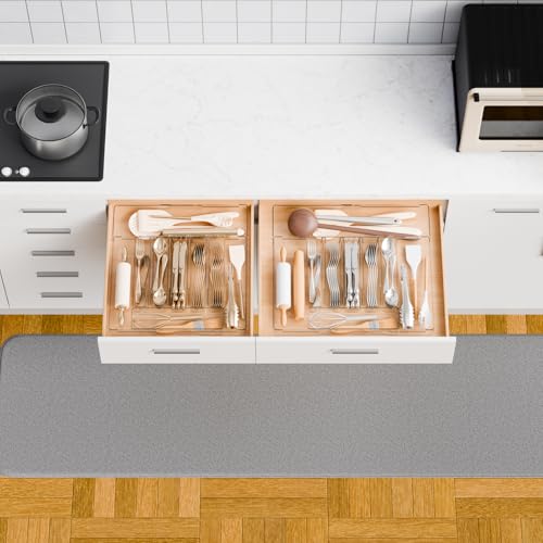 Yieach Clear Large Expandable Silverware Organizer and Kitchen Utensil Drawer Organizer,Plastic Adjustable Silverware Tray for Drawer Cutlery,Spatula,Tools,Flatware Organizers,Fork and Spoon Holder - size: 12.6Wx14.5Lx2H Inch