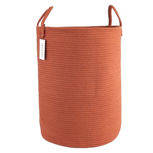 XUANGUO Cotton Rope Laundry Basket Hamper for Clothes Woven Storage Basket for Living Room Bedroom Boho Tall Rope Baskets for Blanket Toys Pillow Towels Baby Nursery Hamper Bin Large rustic - color: rustic, size: Large