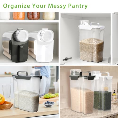 Viretec Rice Storage Container, 10 to 20lb Dry Food Airtight Dispenser, Pet Dog Cat Food Canister, BPA Free Clear Plastic Kitchen and Pantry Bin for Oatmeal, Cereal, Pasta, Flour Pack of 2 Grey - color: 10L+6L/Grey