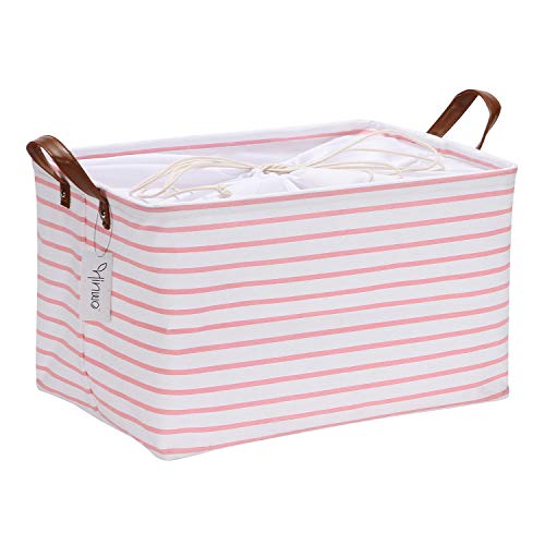 Hinwo 31L Large Storage Bins, Closet Organizers and Storage, Shelf Baskets, Foldable Clothes Storage Baskets with Handles, Containers for Clothing, Blanket, Towels, Toys, Bedding (Pink Stripe) - color: Pink Stripe, size: 16.5" / 31L / 1-Pack