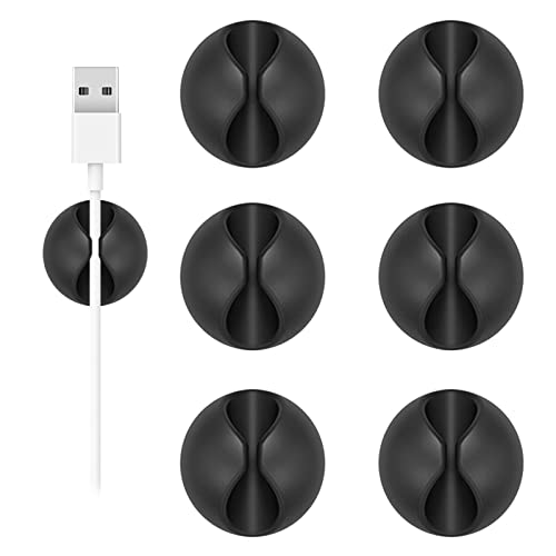 Shintop Cord Organizer, 6 Pack Black Charger Holder Cable Clips Wire Clips for Organizing Desk Nightstand Car Phone Charger - color: Black, size: Small