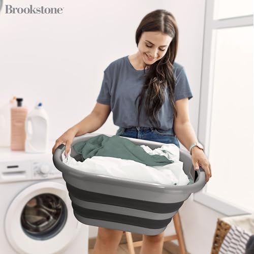 BROOKSTONE Collapsible Laundry Basket Set, Modern Extra Large Collapsible Basket Set, Comfort Non-Slip Grip Handles, Minimalist Space Saving Design, Portable Pop-Up Hamper, BPA FREE, Dark Grey, 2 PACK - color: Dark Grey, size: XL - Two Pack
