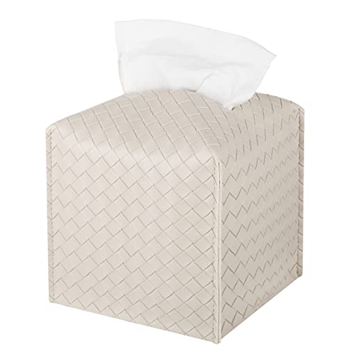 Tissue Box Cover PU Leather Tissue Holder Square Facial Tissue Case Facial Paper Organizer Dispenser for Bathroom, Vanity Countertop, Tabletop, Car, Griege - color: Griege, size: Square