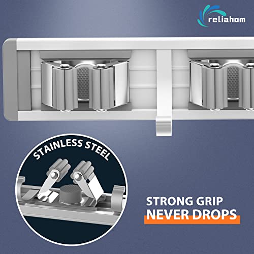 reliahom Broom Holder Wall Mount, 5 Racks with 4 Hooks Silver - Mop Storage Tool Racks, Broom Hanger Tool Organizer for Garage, Kitchen, Garden, Laundry Room - color: Silver, size: 1 Pack 5R4H