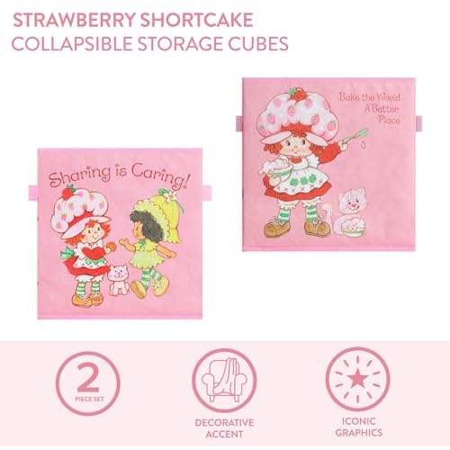 Strawberry Shortcake Storage Cubes for Kids,2 Pack 10"x10" Collapsible Fabric Bins with Handles, Organizer Boxes with Handles for Bedroom, Playroom & Nursery