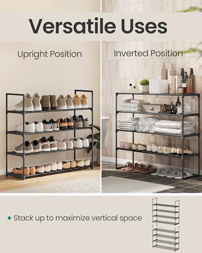 SONGMICS Shoe Rack, 4-Tier Shoe Organizer, Metal Storage Shelf, Upright or Upside Down, for 20-25 Pairs, Stackable, for Entryway, 11.8 x 36.2 x 29.1 Inches, Black ULSA14BK - color: Black, size: 4 Tiers (36.2"W)