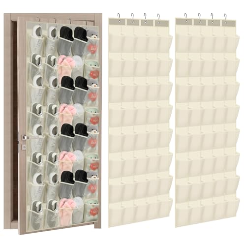 Windyun 2 Pack 40 Over the Door Shoe Organizers Large Mesh Pocket Hanging Shoe Rack for Closet Nonslip Behind Door Storage Holder Back to School Organizer for Dorm Room College Storage (Beige) - color: Beige