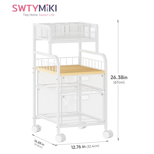 SWTYMIKI Rolling Cart with Drawers - Metal Utility Cart with Wood Shelf, DIY Divider and Locking Wheels, Craft & Art Cart Organizer for Under Desk Storage for Home Office Studio, White - color: 4 Tiers-White, size: 4 Tiers