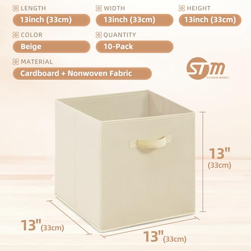 STORAGE MANIAC Storage Cubes, 13 Inch Collapsible Storage Bins with Handles, 10 Pack Fabric Foldable Bins for Organization, Durable Storage Bins for Closet, Shelves, Offices, Toys, 10-Pack Beige - color: Beige-10 Pack, size: 13 INCH