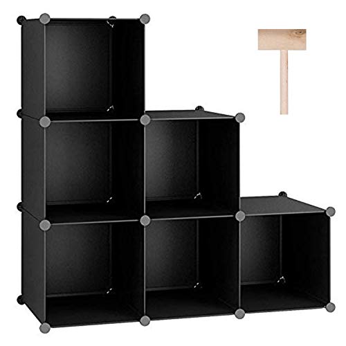 C&AHOME 6-Cube Storage Organizer, Stackable Storage Cubes Shelves, Portable Bookshelf, Plastic Clothing Storage Closet Organizer, DIY Modular Shelving Units for Wardrobe, Home, Black - color: Black