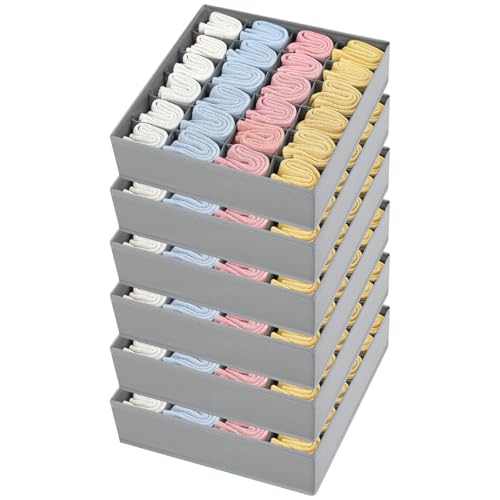 Joyoldelf Sock Organizer Drawer Organizer - Underwear Organizer, 24 Cell Collapsible Closet Organizers and Storage Sock Holders Organizers for Storing Socks, Ties, Belts 6 Pack - color: Grey, size: 6*24 cells