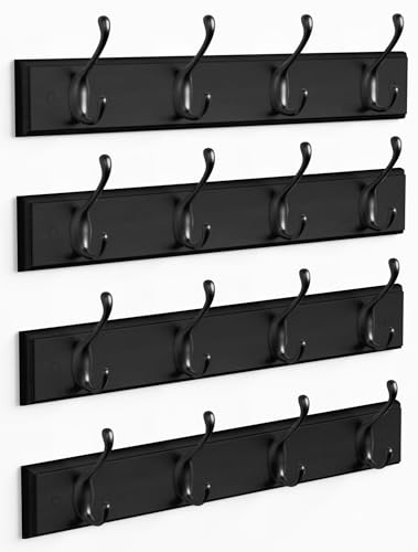 Forbena Black Coat Rack Wall Mount, Coat Hooks Wall Mounted for Entryway Closet Bedroom Bathroom Office, Antique Coat Hanger for Hanging Hats, Towels, Purses, Bags, Clothes, Backpack (Black) - color: Black