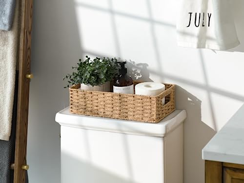 StorageWorks Toilet Paper Basket with Built-in Handles, Light Brown Round Paper Rope Baskets for Bathroom, 14 ¼"L x 6 ¾"W x 3 ¾"H, 1 Pack - color: Light Brown