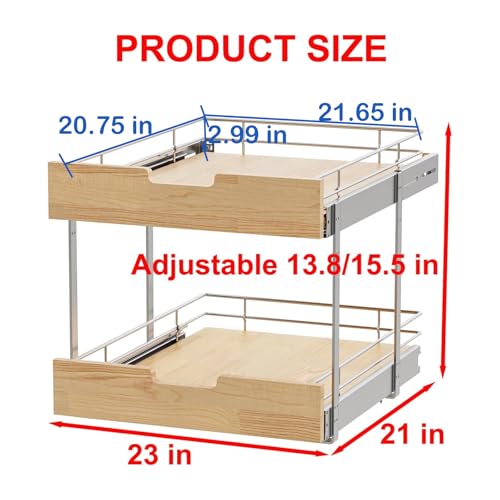 Sikarou Pull Out Cabinet Organizer,Heavy-Duty Slide Out Shelf, Wood and Wire Basket, Pull Out Drawer for for Kitchen Under Sink Space, Pantry, Bathroom, 2 Tie 23 * 21 in - size: 2-TIE 23*21 WM