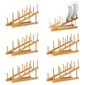 6 Pack Dish Rack Bamboo Drying Rack Wooden Plate Dish Rack Cabinet Organizer Kitchen Pot Lid Stand for Dish, Plate, Cup, Bowl, Cutting Board - size: 6PCS