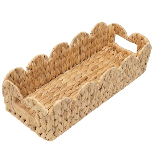 Coeusy Toilet Tank Basket for Bathroom,Scalloped Edge Wicker Basket for Toilet Paper Storage,Small Baskets for Countertop,Shelves,Living Room,Bedroom,Both Organizer&Decor,Natural Water Hyacinth - size: rectangle