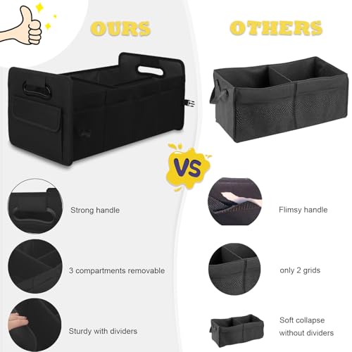 JiatuA Car Trunk Organizer, Car Organizers and Storage Collapsible Multi Compartment Container Box, Adjustable Car Accessories for SUV Sedan Truck, Standard Size, Black - color: Black, size: Standard