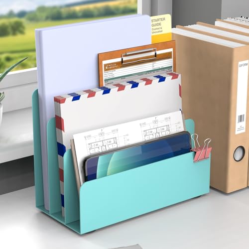 Mail Organizer Countertop, Small Desk File Organizer, Metal File Holder - Essential Workspace Organizers for Office Desk, Home Office (Blue) - color: Blue