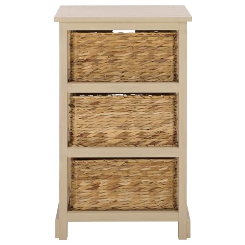 SAFAVIEH Home Collection – Halle Sand 3-Drawer Basket Storage Side Table, Coastal Accent Design, Fully Assembled (AMH5738G) - color: Sand