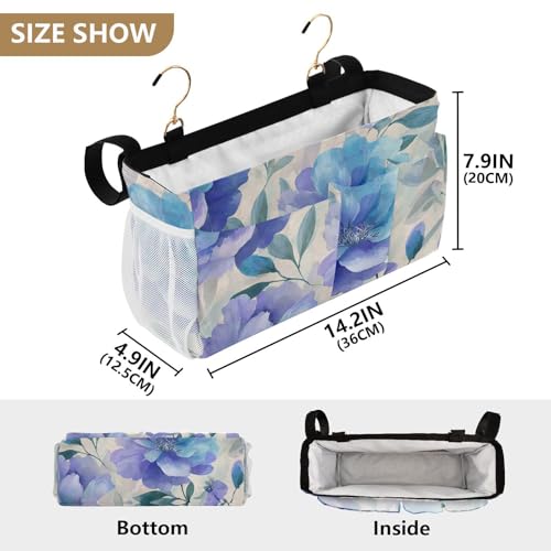 Bedside Caddy Metal Frame Hanging Organizer Bunk Bed Dorm Accessories Hook And Loop Storage Bag Large Pockets Blue Peony Leaf - color: Blue Peony Leaf
