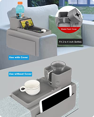 Silicone Couch Cup Holder, VIENFUT Anti-Spill and Anti-Slip Sofa Armrest Tray, Dirt-Resistant Silicone Couch Arm Tray for Remote, Snacks, Cellphone and iPad, Gift for Family, Friend (Gray) - color: Gray