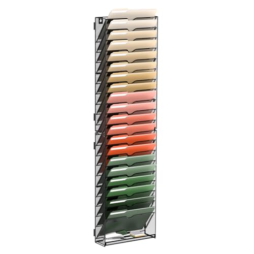 SUPEASY 21 Tier Wall File Organizer, Hanging Wall Mounted Mail Organizer with Label Slots, Metal Mesh File Holder Magazine Rack for Office, Home, School or Classroom, Black - color: Black, size: 21-Tier
