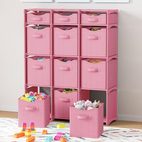 Cube Storage Organizer with Storage Bins Included - The Perfect Closet Organizers and Storage Solution. Includes 12 Storage Cubes, Great For Toy Storage, Closet Storage, Clothes Storage (Pink) - color: Pink, size: 12 Storage Cubes