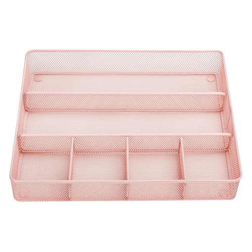 Annova Desk Top Organizer Tray for Office Organization - Metal Mesh - Storage Tray with Dividers for Pens, Desktop Accessories, Bathroom, Kitchen, Makeup and Office Supplies (Large, Light Pink) - color: Light Pink, size: Large